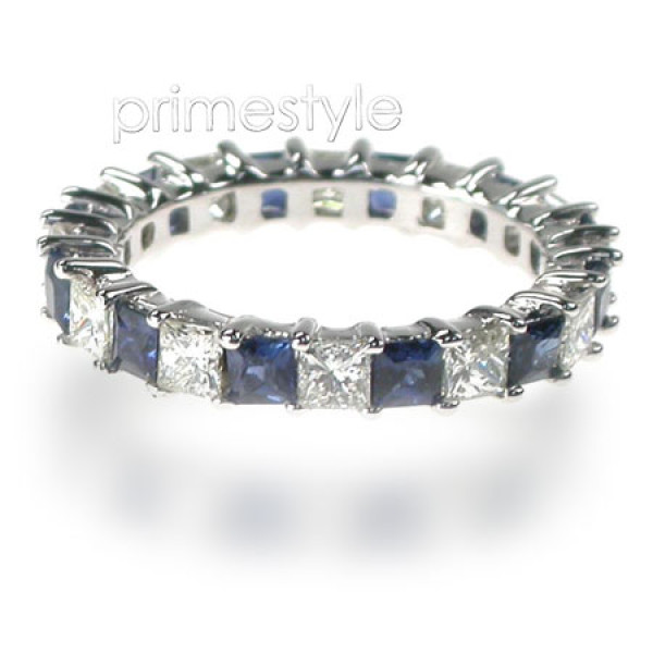 3.40CT Princess Cut Diamonds and Sapphires Eternity Band