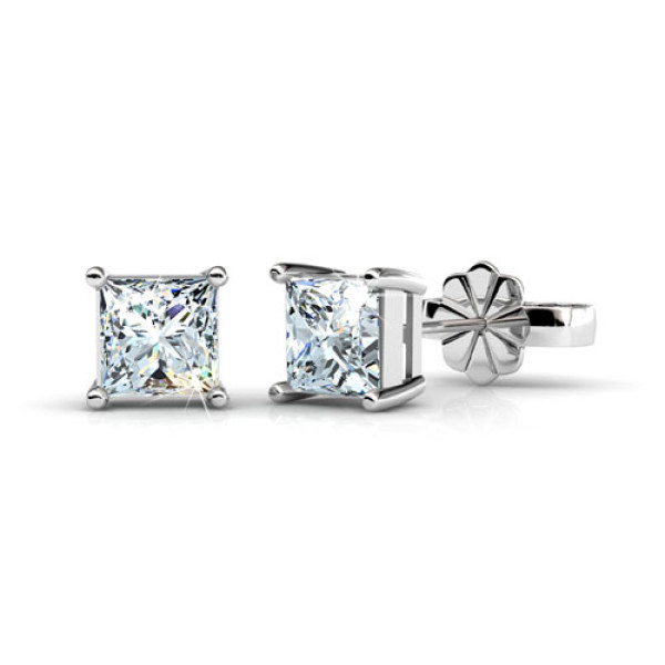 Princess Cut Diamond Stud Earrings In 14KT White Gold Setting -- 0.25CT