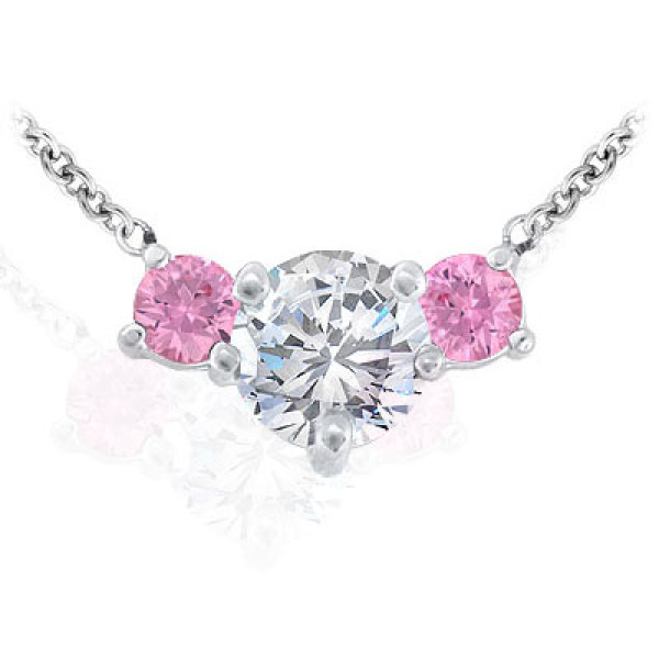 0.25CT Round Cut Diamonds and Pink Sapphires Three Stone Pendan