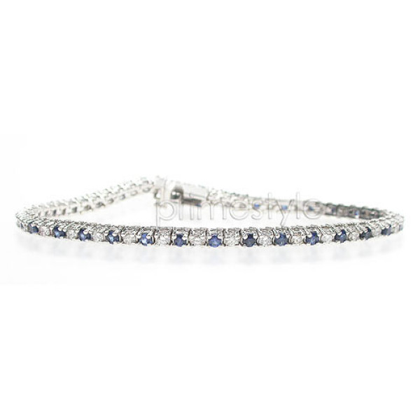 14KT White Gold Sapphires 1.00CT Round Cut Diamonds Bracelet 