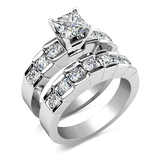 2.20CT Bridal Set with Princess & Round Cut Diamonds 
