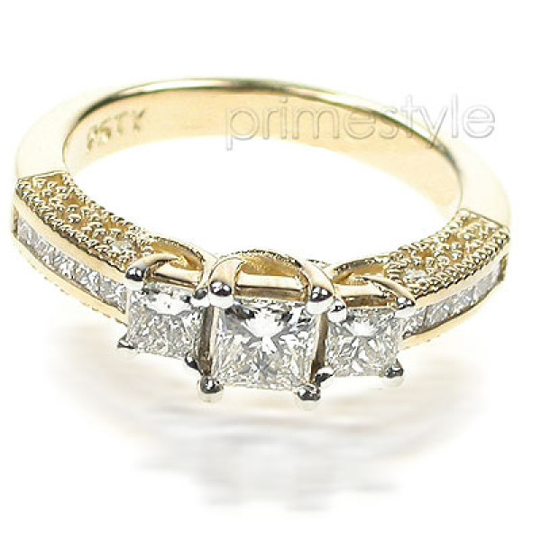 1.50CT Princess and Round Cut Diamonds Three Stone Ring