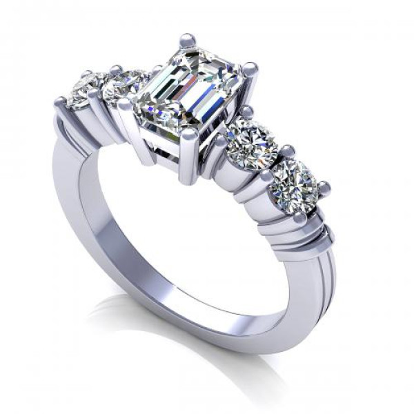 0.60CT Emerald and Round Cut Diamonds Engagement Ring