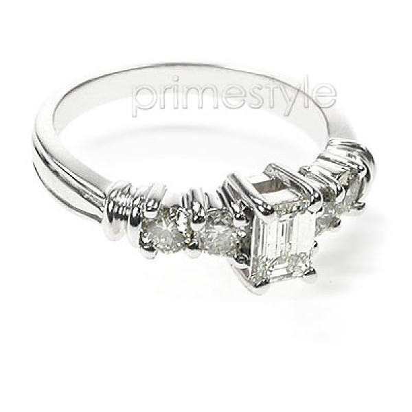 0.95CT Emerald and Round Cut Diamonds Engagement Ring