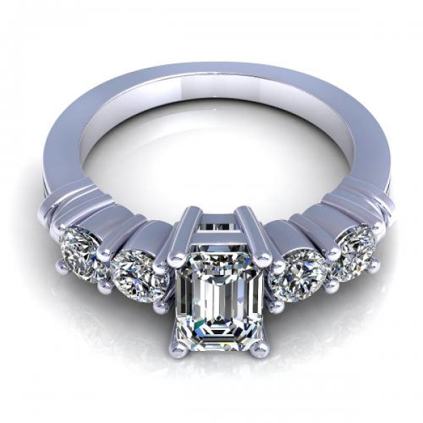 0.60CT Emerald and Round Cut Diamonds Engagement Ring