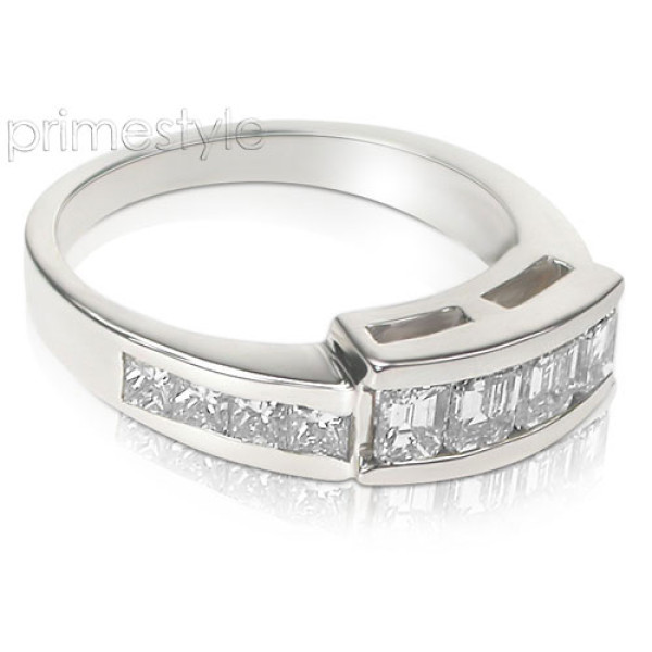 1.40CT Emerald and Princess Cut Diamond Wedding Band
