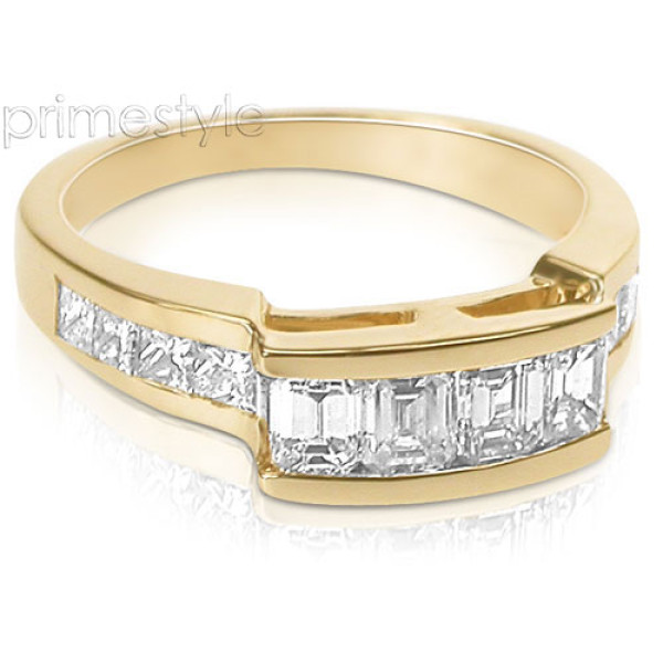 1.40CT Emerald and Princess Cut Diamond Wedding Band