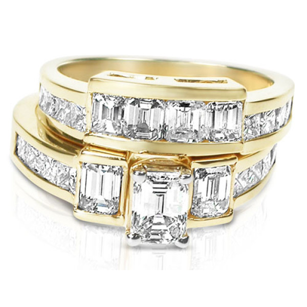 2.70CT Diamond Bridal Set with Emerald and Princess Cut Diamonds 