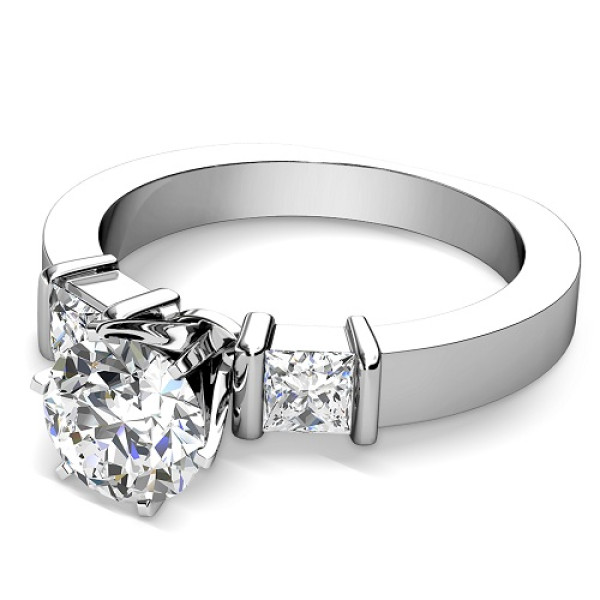 1.30CT Round and Princess Cut Diamonds Engagement Ring