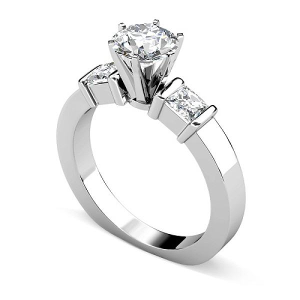 1.30CT Round and Princess Cut Diamonds Engagement Ring