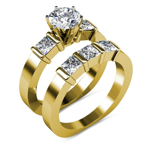Diamond Bridal Set with 2.35CT Total Weight Round and Princess Cut Diamonds