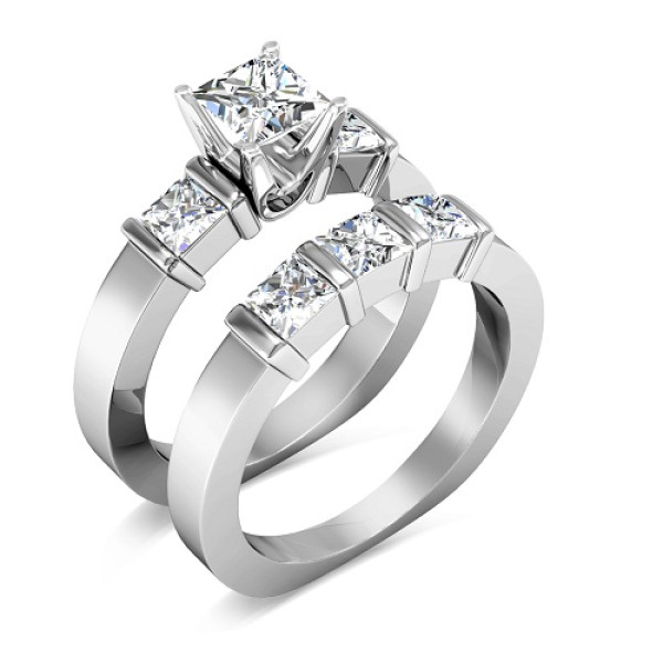Diamond Bridal Set with 2.35CT Total Weight Princess Cut Diamonds
