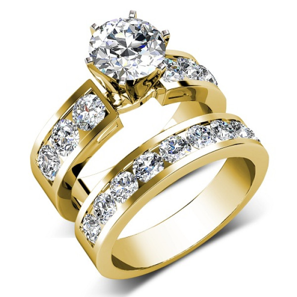 Bridal Set - 2.85CT round Cut Engagement Ring and Wedding Band