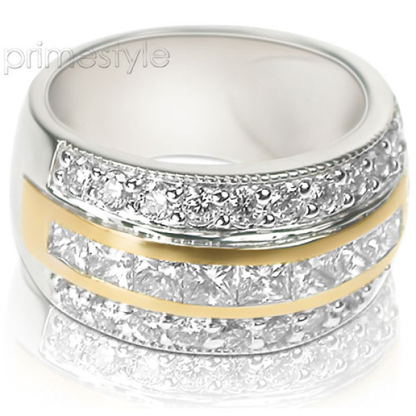 2.15CT Princess and Round Cut Diamond Wedding Band
