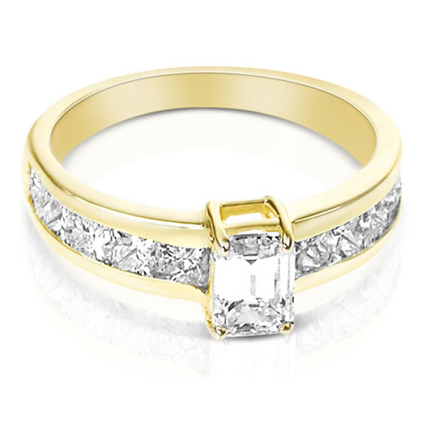 2.30CT Emerald and Princess Cut Diamonds Engagement Ring