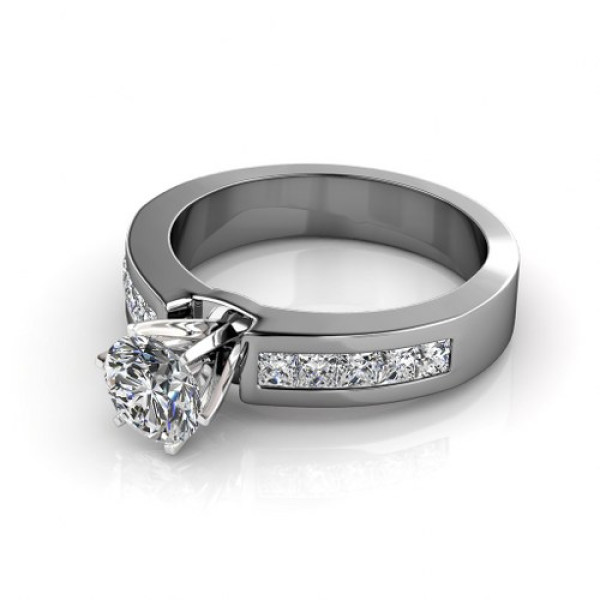 1.25CT Round and Princess Cut Diamonds Engagement Ring