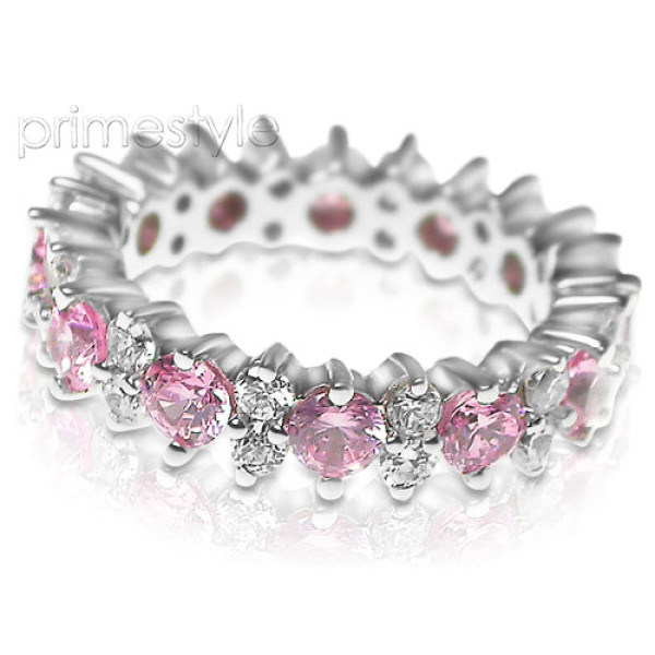 4.00CT Round Cut Diamonds and Pink Sapphires Eternity Band