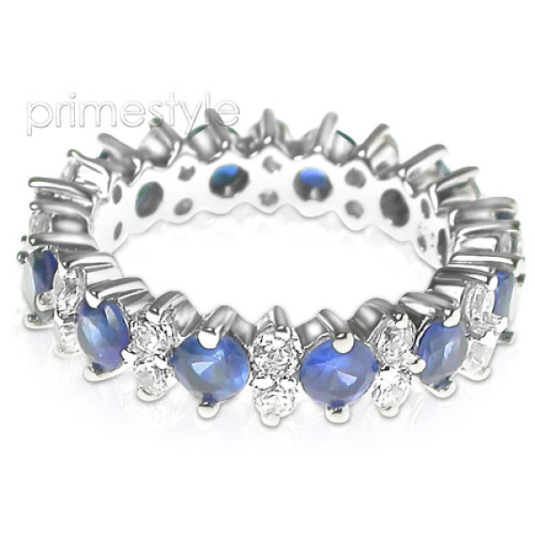 4.00CT Round Cut Diamonds and Sapphires Eternity Band