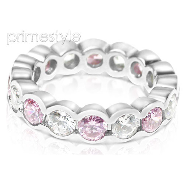 4.10CT Round Cut Diamonds and Pink Sapphires Eternity Band