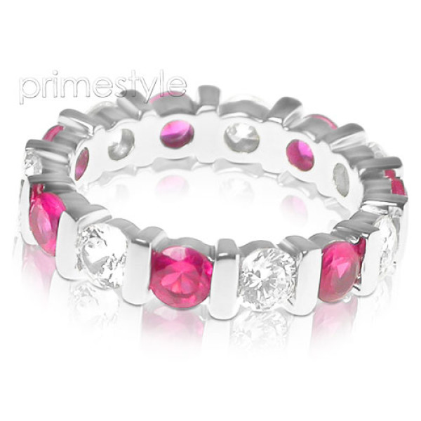 3.20CT Round Cut Diamonds and Rubies Eternity Band
