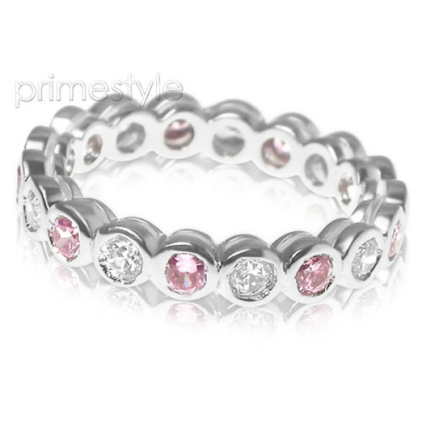 1.55CT Round Cut Diamonds and Pink Sapphires Eternity Band