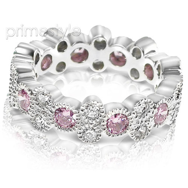 1.90CT Round Cut Diamonds and Pink Sapphires Eternity Band