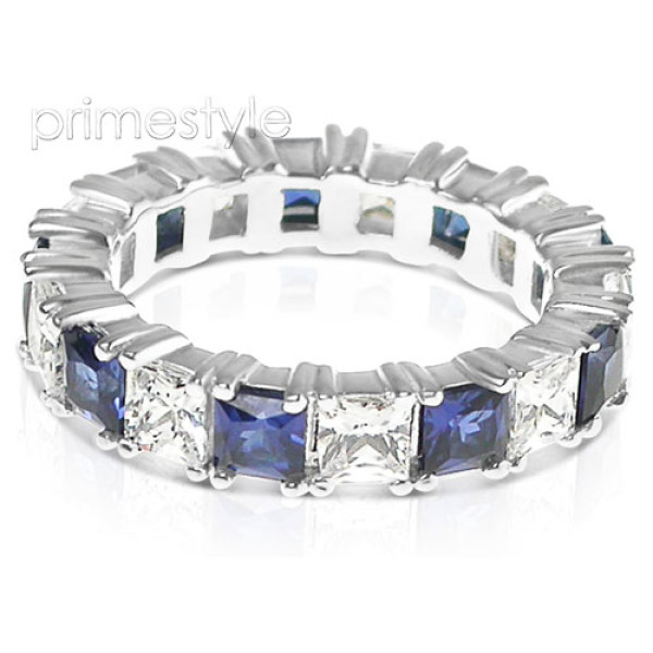 4.70CT Princess Cut Diamonds and Sapphires Eternity Band