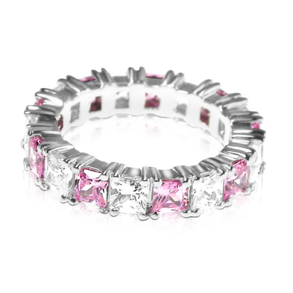4.70CT Princess Cut Diamonds and Pink Sapphires Eternity Band