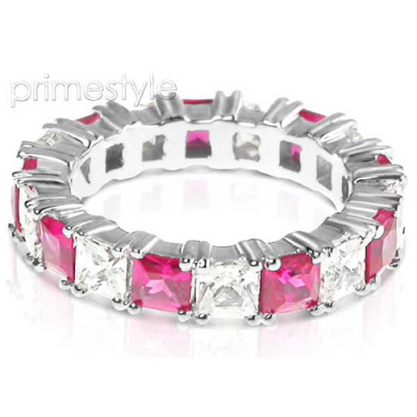 4.70CT Princess Cut Diamonds and Rubies Eternity Band