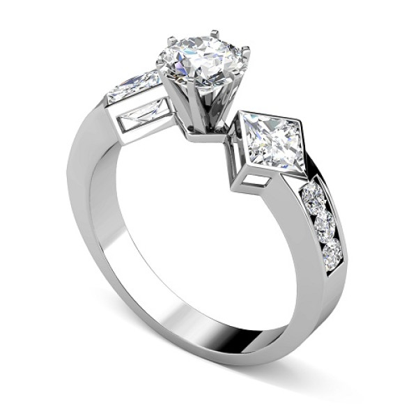 1.55CT Round and Princess Cut Diamonds Engagement Ring