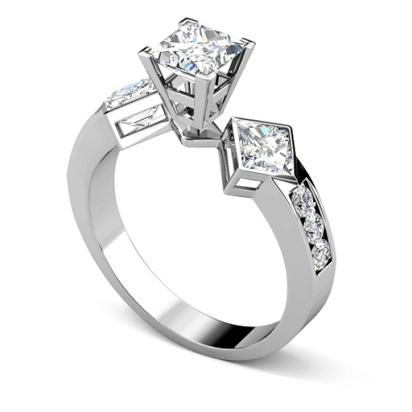 1.55CT Princess and Round Cut Diamonds Engagement Ring