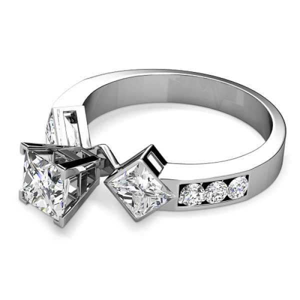 1.55CT Princess and Round Cut Diamonds Engagement Ring