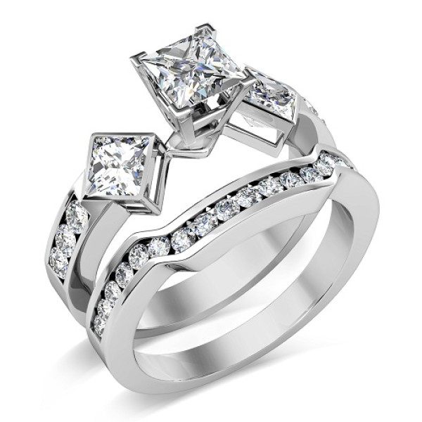 2.00CT princess and round Cut Diamond Bridal Set