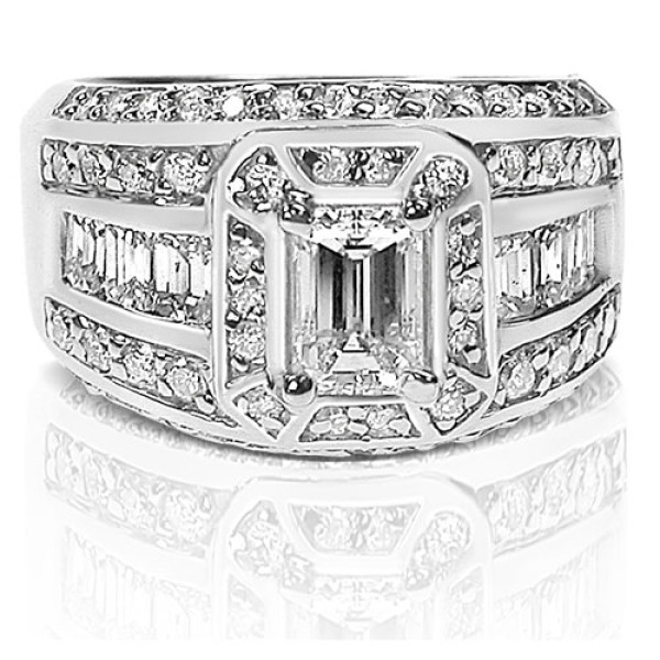 2.50CT Emerald and Round Cut Diamonds Engagement Ring