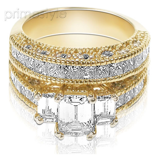 4.10CT Diamond Bridal Set - Beautiful Emerald and Princess Cuts 
