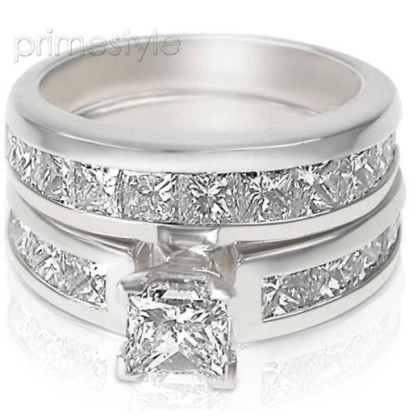 Stunning Diamond Bridal Set - 3.20CT Total Weight with Princess Cut Diamonds