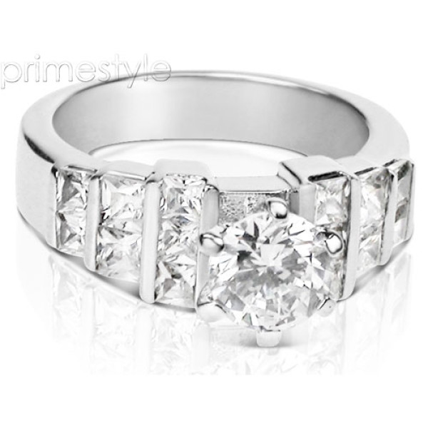 1.65CT Round and Princess Cut Diamonds Engagement Ring