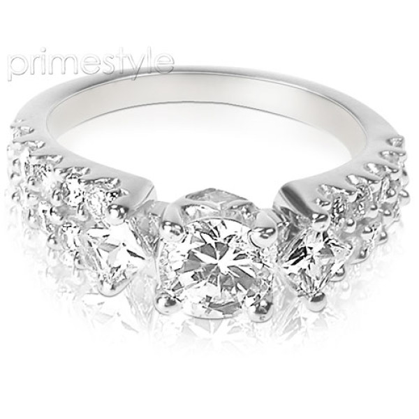 1.75CT Round and Princess Cut Diamonds Engagement Ring