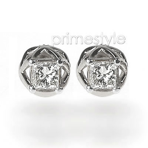 Princess Cut 0.30CT Weight 14KT White Gold Diamond Stud Earrings