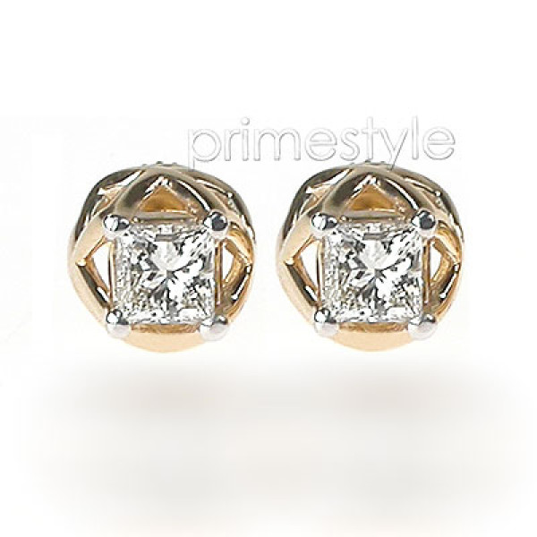 Princess Cut 0.30CT Weight 14KT Yellow Gold Diamond Stud Earrings
