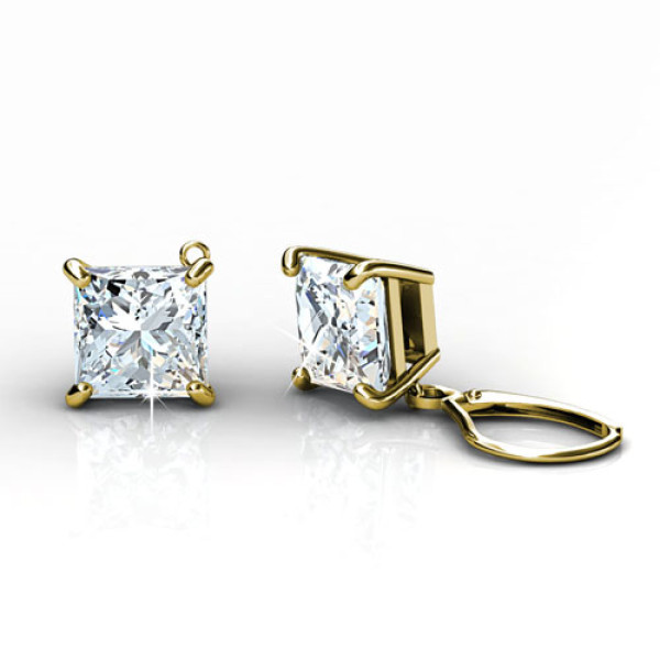 14KT Yellow Gold Setting For 0.25CT Total Weight Princess Cut Diamond Stud Earrings