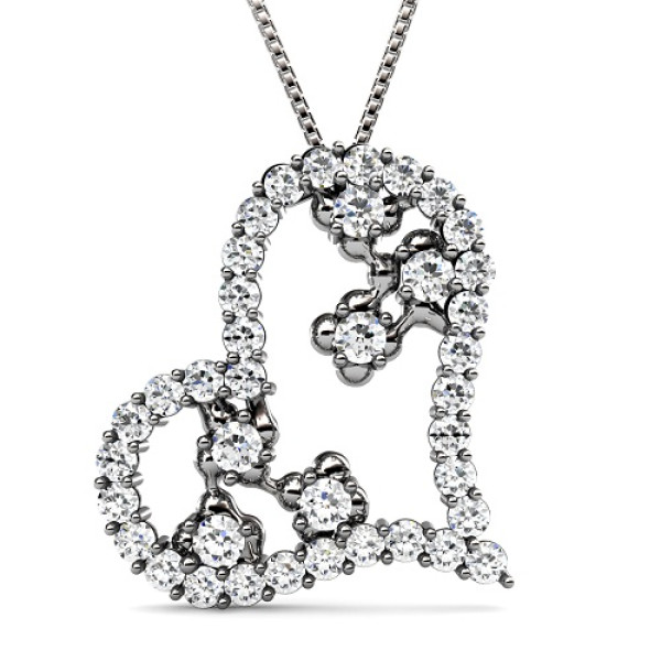 Round Cut Diamonds In 14KT White Gold Setting - 1.30CT Heart Pendant