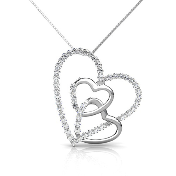 14KT White Gold Heart Pendant with 0.55CT Round Cut Diamonds