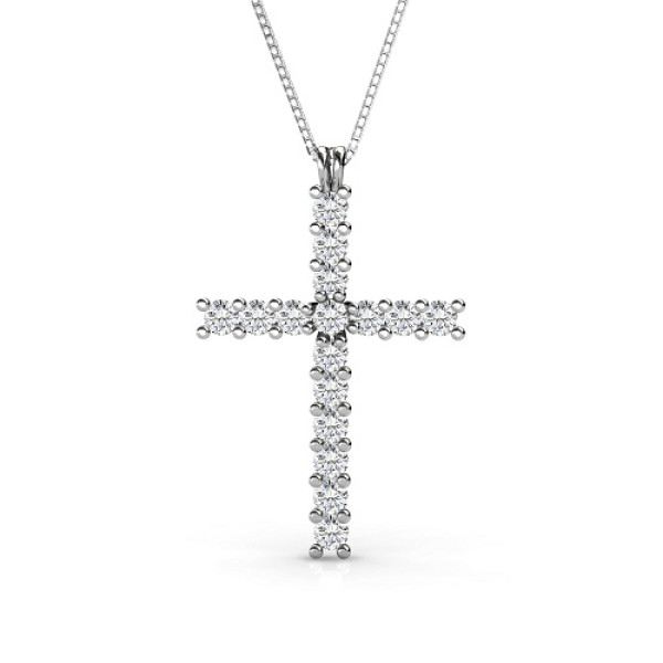 14KT White Gold Religious Cross Diamond Pendant with 1.00CT (VS2-SI1 Clarity and I-J Color) Round Cut Diamonds