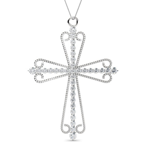 14KT White Gold Christian Cross Religious Pendant with 0.60CT Round Cut Diamonds (I-J Color and VS2-SI1 Clarity)