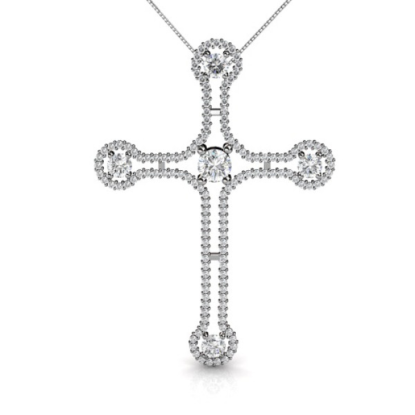 Christian Religious Cross 14KT White Gold Diamond Pendant with 1.50CT Round Cut Diamonds (I-J Color and VS2-SI1 Clarity)