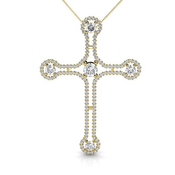 Christian Religious Cross 14KT White Gold Diamond Pendant with 1.50CT Round Cut Diamonds (I-J Color and VS2-SI1 Clarity)