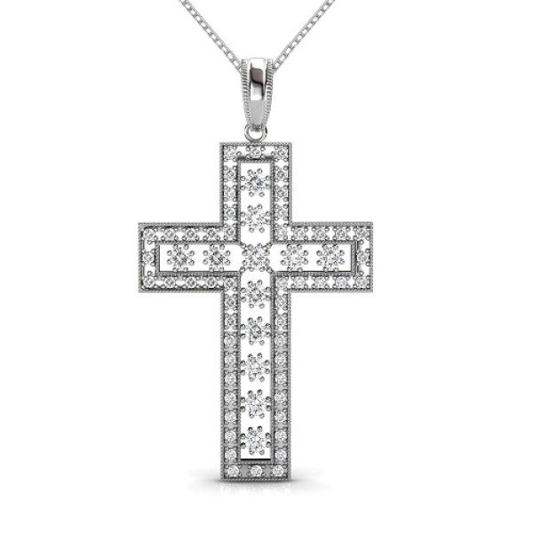 Religious Diamond Christian Cross Pendant 0.55CT Round Cut Diamonds (I-J Color and VS2-SI1 Clarity) with 14KT White Gold