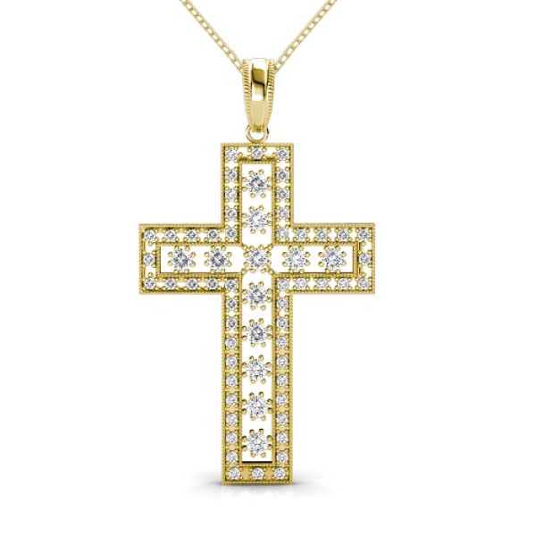 Religious Diamond Christian Cross Pendant 0.55CT Round Cut Diamonds (I-J Color and VS2-SI1 Clarity) with 14KT Yellow Gold