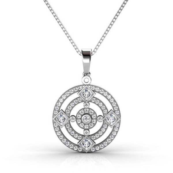 14KT White Gold Diamond (I-K Color and SI2-I1 Clarity) Round Cut Pendant